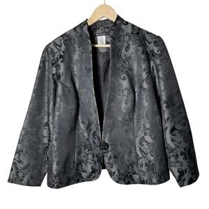 Bahari Women’s 20W Black Jacquard Brocade Blazer Jacket Single Button Dressy